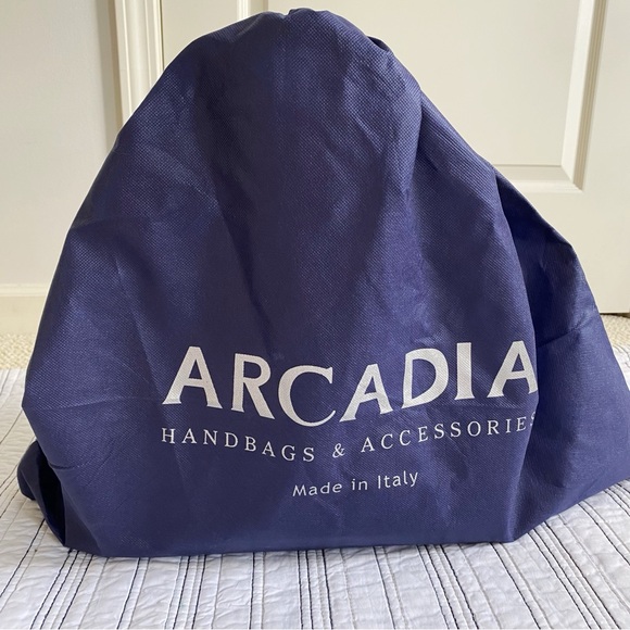 Arcadia Genuine Patent Leather Made in Italy Logo Satchel Bag Black with Red - Picture 11 of 11